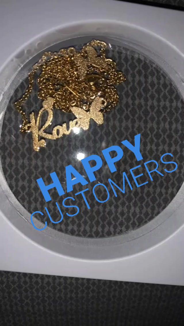 Gold glitter name necklace with butterfly charm