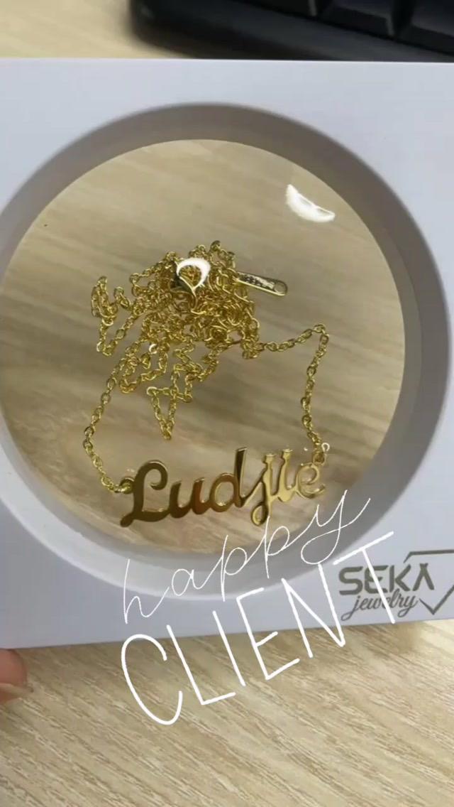 Gold script name necklace made for a happy client